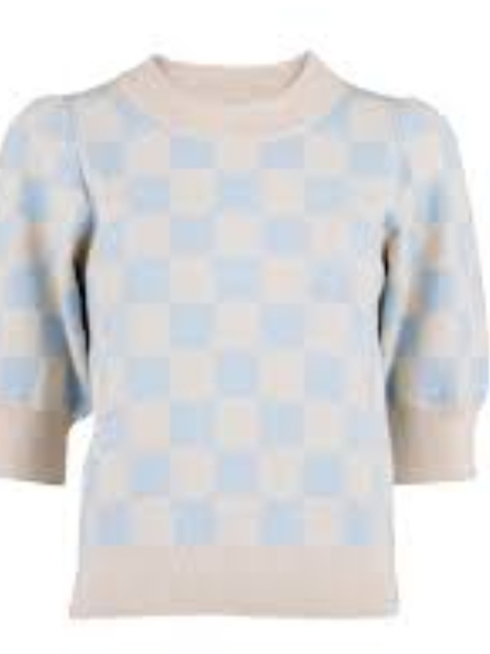 Checker Knit Crewneck Sweater in Cream and Light Blue